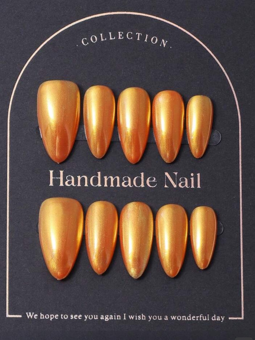 Handmade Almond-Shaped Press-On Nails in Metallic Orange Gold